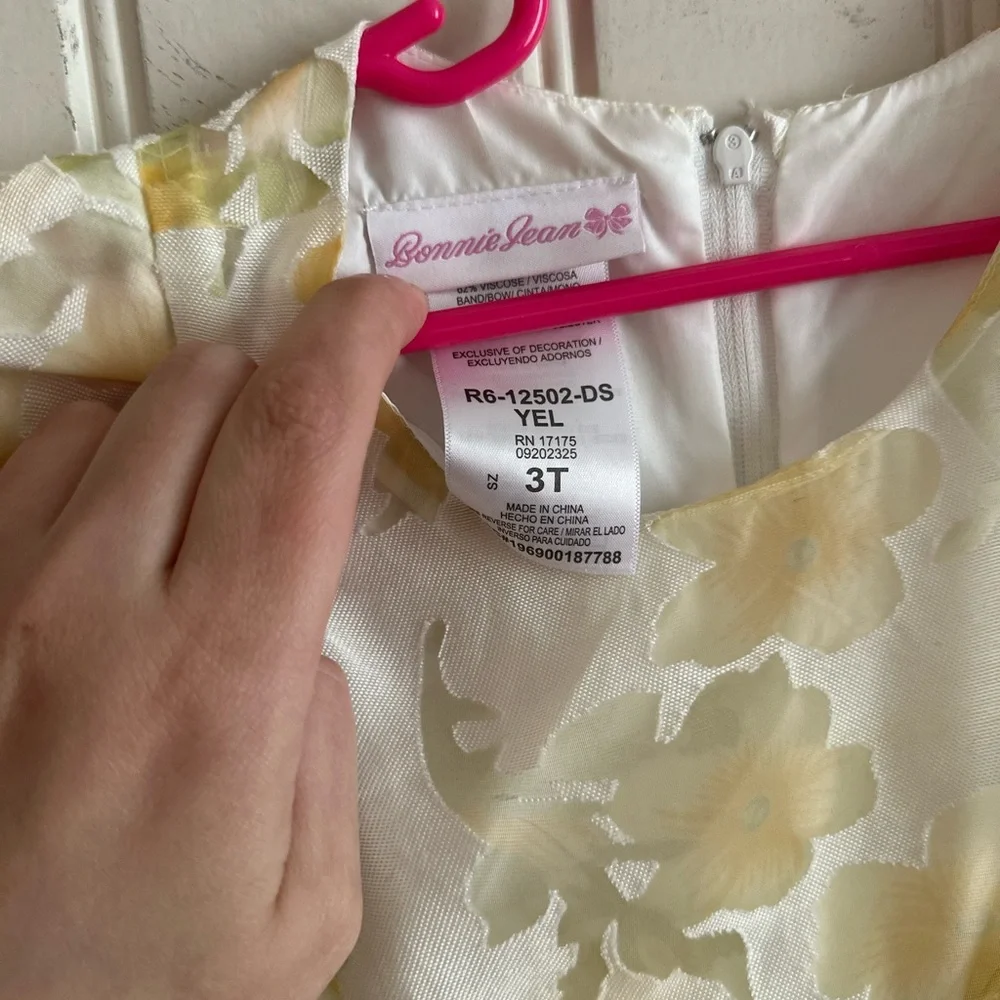 Bonnie Jean Girls White and Yellow Floral Bow Party Dress - Picture 3 of 3